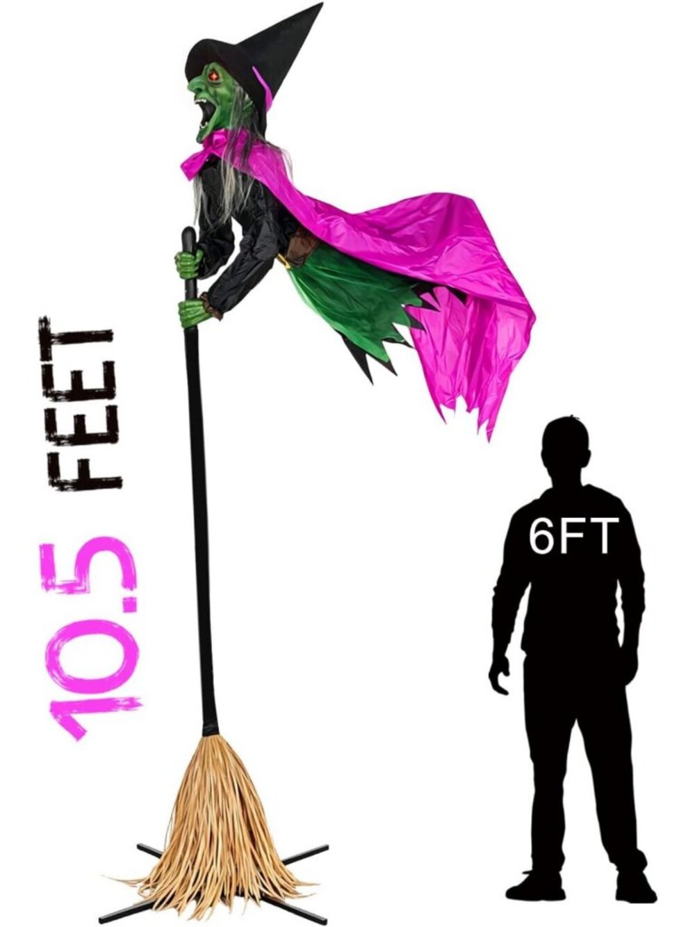Spooky 10.5FT Animated Hovering Witch Decor – Outdoor Halloween Animatronics
